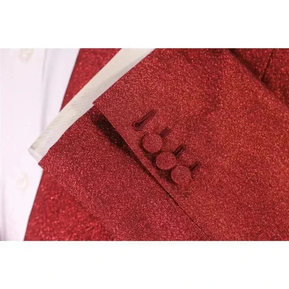 Edward Sexton Bespoke Custom Made for Adam Lambert Red Glitter 3-Piece Suit 42L - Picture 9 of 13